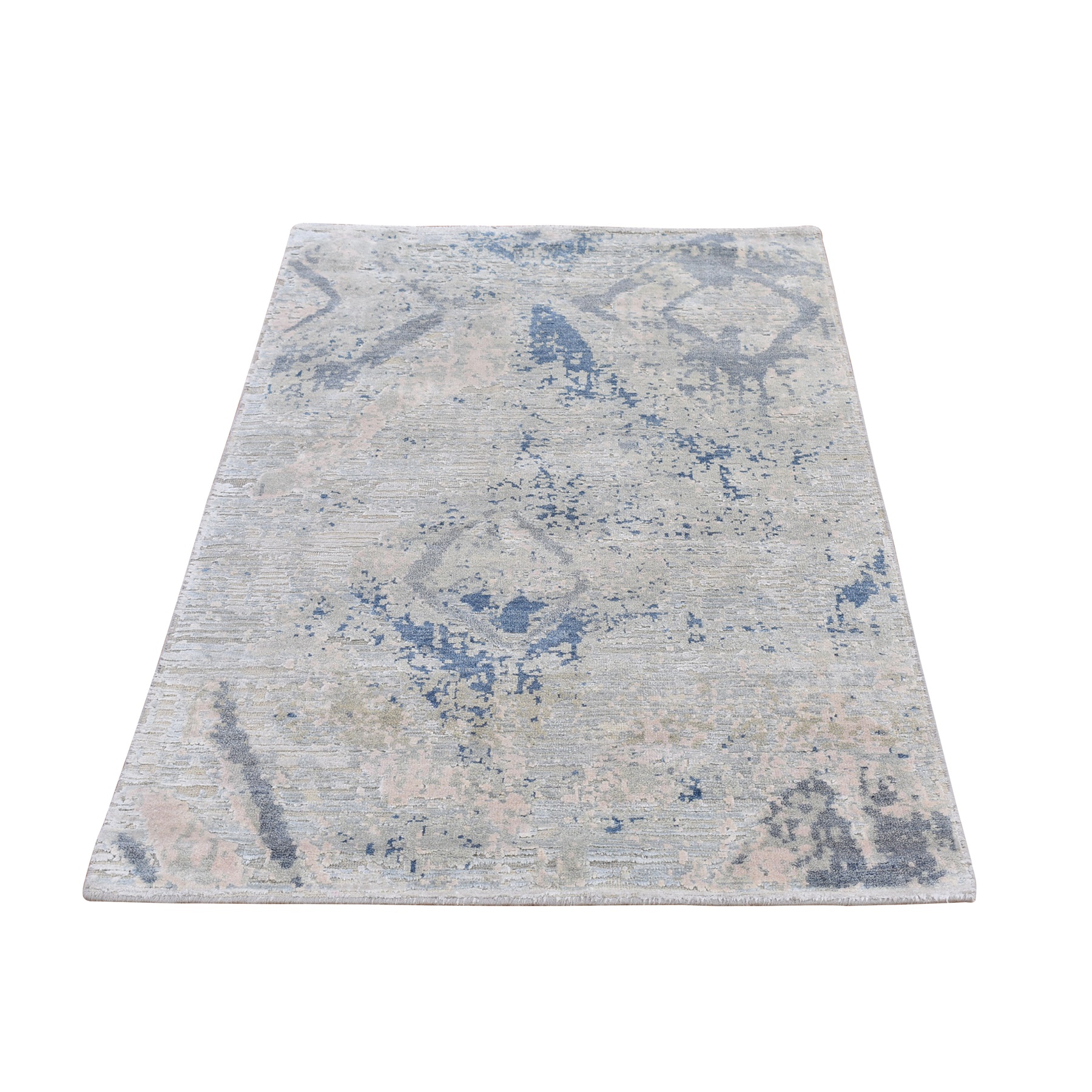 3'x5'5" Ivory Large Elements with Pastels Modern Silk with Textured Wool Hand Knotted Oriental Rug 